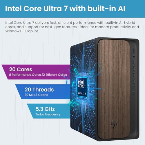 Image of HP OmniDesk M03 Business Desktop PC, Intel Core Ultra 7 265, 32GB DDR5 RAM, 1TB SSD, 4-Monitor Support 4K, Wired KB & Mouse, Wi-Fi 6, Win11 Pro, Black, 64GB Flash Drive Bundle