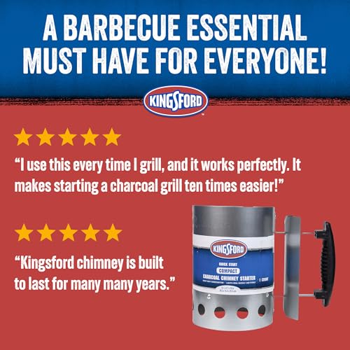 Image of Kingsford Compact Charcoal Chimney Starter for Grills and BBQs, Dimensions 8.1 x 5.7 x 10 Inch, Quick-Light, Heat Shield, Stay-Cool Handle, Durable Zinc Steel, No Assembly