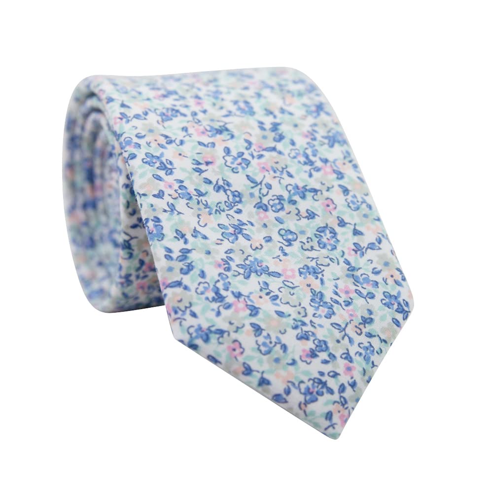 DAZI Men's Skinny Tie Floral Print Cotton Necktie, Great for Weddings, Groom, Groomsmen, Missions, Dances, Gifts.