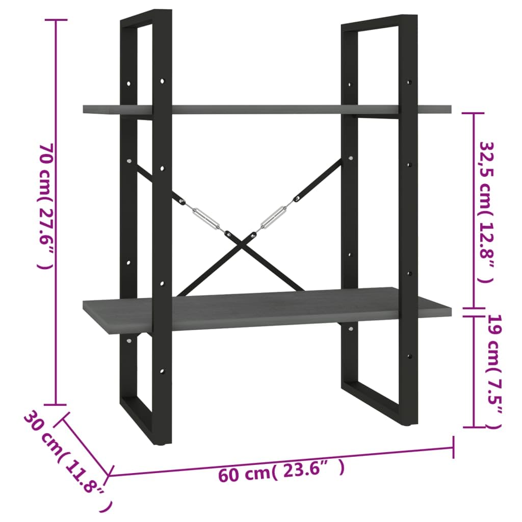 Générique Biblioteka 2 poziomy szare 60x30x70 cm lite drewno sosnowe | Przemysłowe, dekoracyjne półki, przechowywanie książek czasopism, łatwe czyszczenie