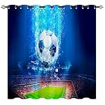YUANZU Football Theme Curtains, Blue Sea Bottom Soccer Sports Field 3D Patterns Eyelet Thermal Insulated Printed Curtains for Kids Bedroom Playroom, Set of 2 Panels W229cm (90") x D183cm (72")