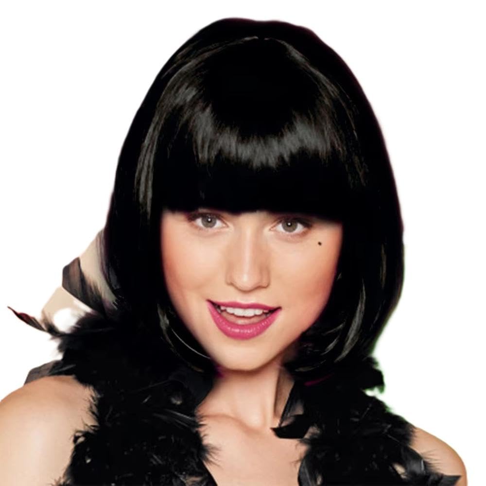 Accessori Parrucche Parrucca Nera Corta Ondulata Da Donna Con Frangia In Fibra Resistente Al Calore Per La Festa Cosplay Quotidiana