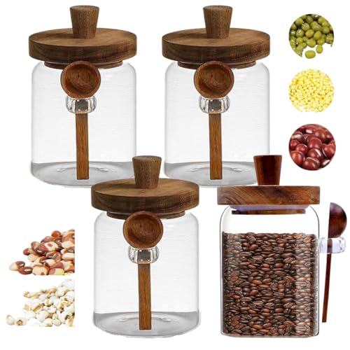La Mejor Selección de Botes para galletas comprados en linea. 47 Tarros de Vidrio con Tapa Hermética y Cuchara, Juego de 4 Tarros 19OZ Transparentes Recipiente de Avena Frasco de Vidrio para Organización Contenedor para Almacer Alimento...