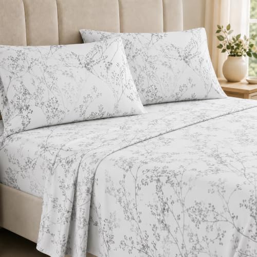 HCORA Queen Printed Sheet Set, Soft Microfiber, 16" Deep, 4-Piece