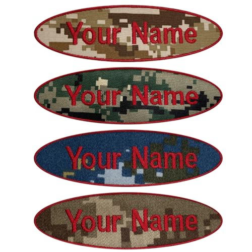 Emblema tático personalizado, etiqueta de nome de camuflagem bordada personalizada elíptica, fita de nome militar bordada uniforme personalizado para mochilas de ferro, costuradas e com gancho e laço