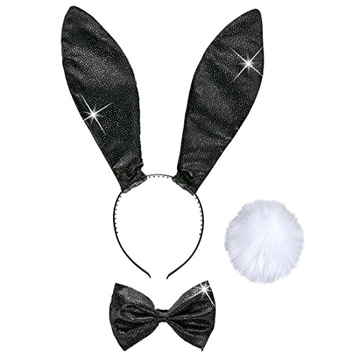 Amakando Hasen Kostüm Sexy Hasenkostüm 3 TLG. Hase Ohren Fliege Schwanz Bunny Set Karnevalskostüme Damen Sexy Häschen Verkleidung Playboy Kostümset