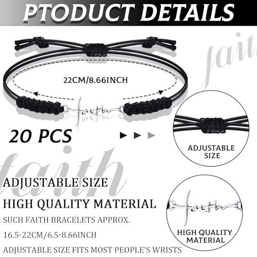 Rtteri 20 Pcs Faith Cross Bracelets Inspirational Birthday Jewelry Gifts Bulk Stainless Steel Hope Charm Adjustable Faith Bracelet Religious Gifts for Women Christian2
