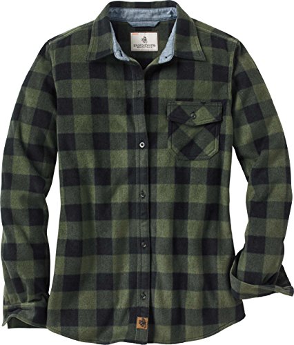 Legendary Whitetails Ladies Trail Guide Fleece Plaid Button Up Shirt (XX-Large, Night Forest Green Plaid)