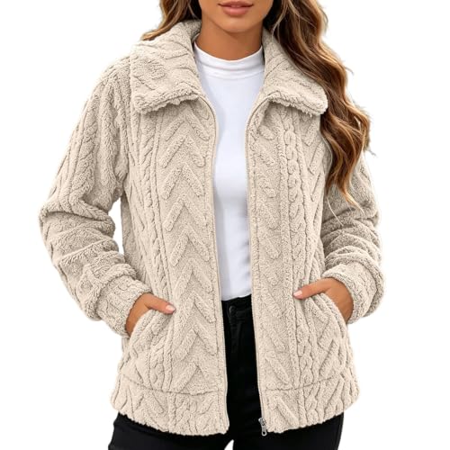 Winter Fleece Jacket For Women 2026 Zipper Sherpa Fuzzy Coat With Pockets - image 2
