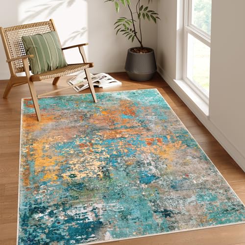 Lahome Modern Abstract Area Rugs 5x7, Large Washable Rugs for Living Room Bedroom Non Slip, Colorful Indoor Floor Carpet for Dining Room Apartment Dorm Kids Nursery Home Decor