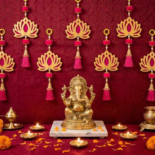 Image of JH Gallery Pink Pom Pom Lotus for Ganpati Decoration Setup for Home - Handmade Ganesh Chaturthi Backdrop, Pooja Room, Mandir & Main Door Toran (11 Inch, Pack of 10)