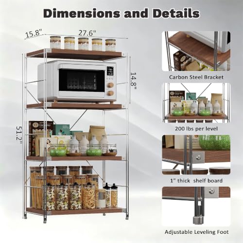 Image of 4-Tier Industrial Bookshelf, Wood and Metal Shelf Unit, Storage Bookcase
