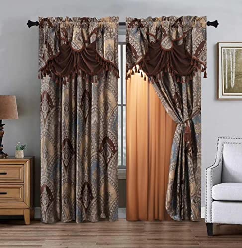 Sterling Creek VENETIAN-CURTAIN 4-Piece Luxury Medallion Floral Jacquard Window Curtain Set With Attached Valance Sheer Backing thumb #8