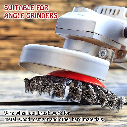Image of 4PCS Wire Wheel Brush for Angle Grinder, 4 inch Wheel Brushes, 3 inch Cup Brush Set for 4 1 /2 Grinders, 5 /8 -11 Threaded Arbor, 0.020In Twisted Knotted Carbon Steel for Removal Rust