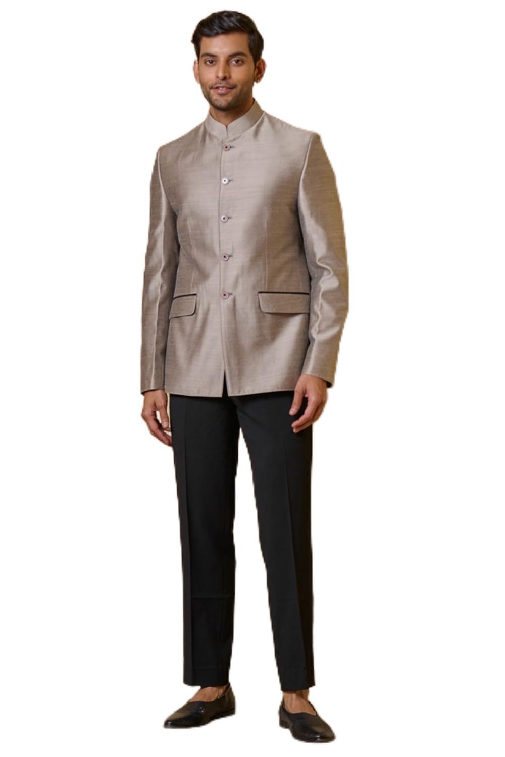 tasva Medium Grey Classic Bandhgala With Contrast Edging For Men-picture-20