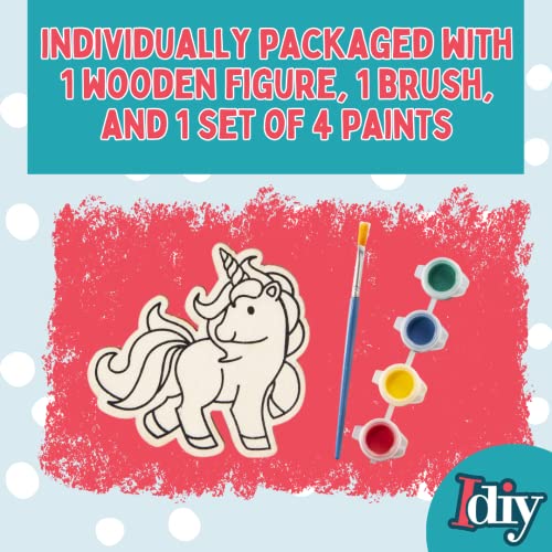 Image of Kids Wood Painting Craft Kit 20 Pack - Summer Arts & Crafts Gifts for Kids - Unicorns & Dragons Painting Set w /Brush & Paint - Great for Classrooms, Birthday Party Favors, Goodie Bags