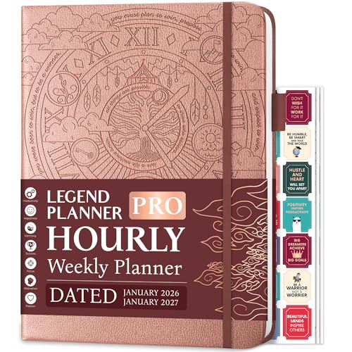 Legend Hourly Schedule Planner PRO Dated Jan 2026-Jan 2027 Deluxe Weekly & Daily Organizer with Time Slots. Appointment Book Journal for Work & Time Management A4 Hardcover Rose Gold