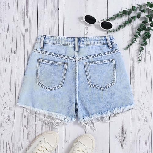 Denim Shorts Girls Summer High Waist Straight Leg Ripped Raw Hem Y2K Casual Jean Shorts for Teen Girls 12-16Years2