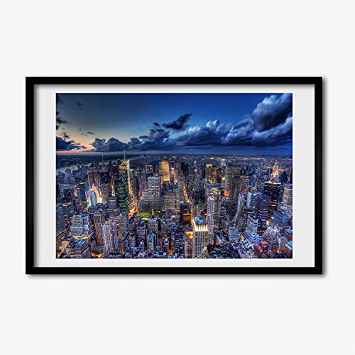 Tableau décoratif moderne Vol d'Oiseau de New York avec cadre en bois MDF 60x40 cm