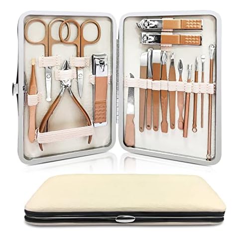 18pcs Stainless Manicure and Pedicure Set,Nail Grooming Kit with Leather Case for Travel & Home Gift Cover