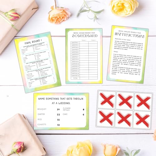 HQLOW Romantic Bridal Shower Games Set for Guests, Wedding Shower Feud Game for Reception, Bachelorette Party Friendly Feud Quiz Games, Wedding Party Idea, Engagement Decor & Supplies-05 - Thumbnail 4