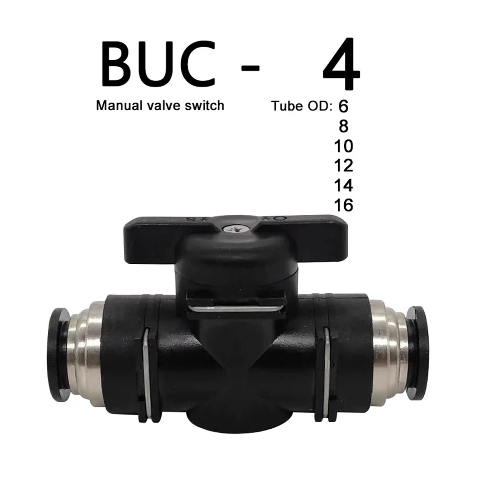 BUC Zawór ręczny z szybkozłączem pneumatycznym Black - Przełącznik obrotowy Ręczny ogranicznik prądu kulowego (4 mm, 6 mm, 8 mm, 10 mm, 12 mm)(BUC 8 MM, 10 sztuk)