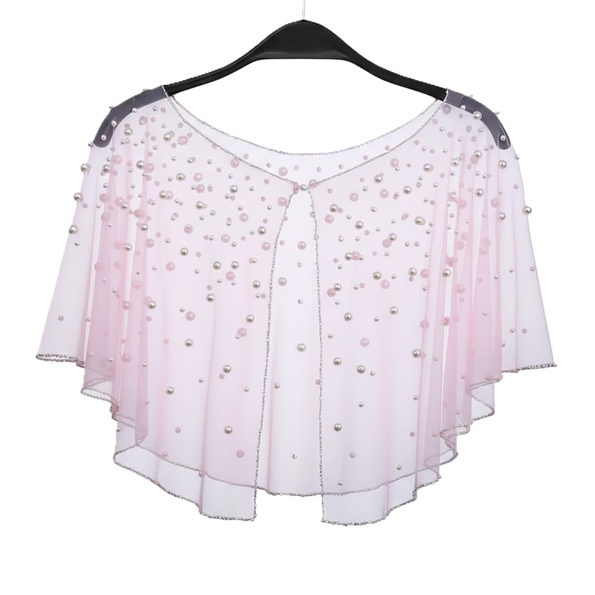 Rabba Pink Net Pearl Embellished Cape Poncho-image-6