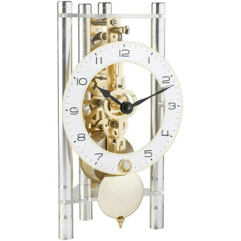 Reloj de mesa Hermle de aluminio plateado con diseño elegante y acabados minimalistas premium