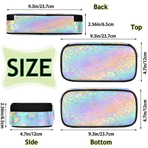 Image of Leopard Print Leather Pencil Case Pen Holder Large Capacity Black Stationery Organizer Pencil Bag with Zipper for Boys Girls Rainbow Leopard Skin Pencil Pouch Storage Box for School College Office