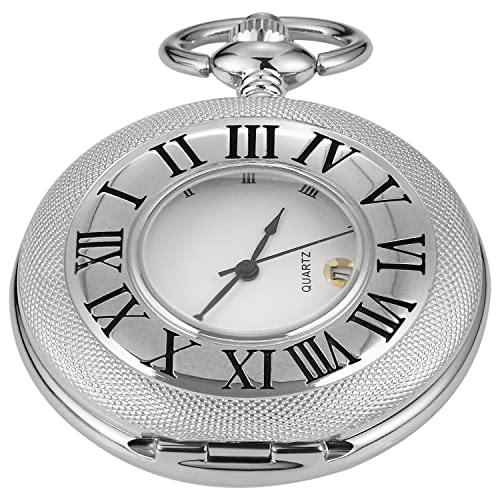 Image of Hollow Roman Digital Pocket Watch Cover for Men, Calendar Roman Dial Men's Pocket Watch with Chain