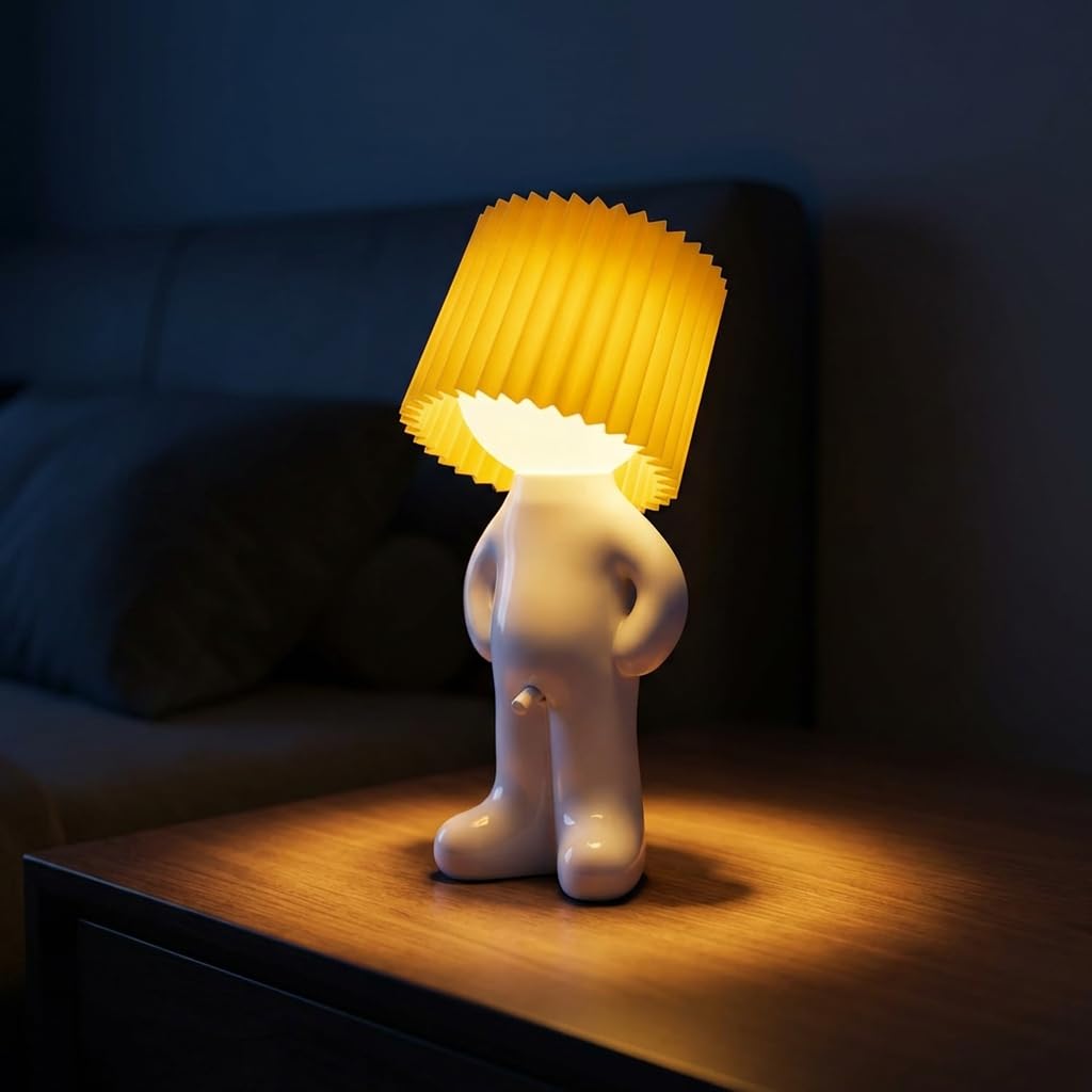 Lunikon Larry the Lamp—LED Nachtlicht Shy Man Figur Kreative Tischlampe Dekorative Nachttischlampe für Büro und Schlafzimmer (Weiß)
