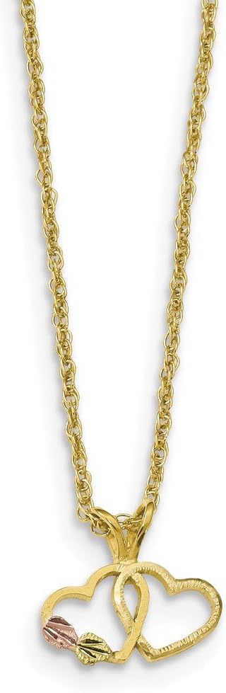 Solid 10k Yellow Gold Tri-Color Double Heart Pendant Necklace Charm Chain (Width = 13mm)