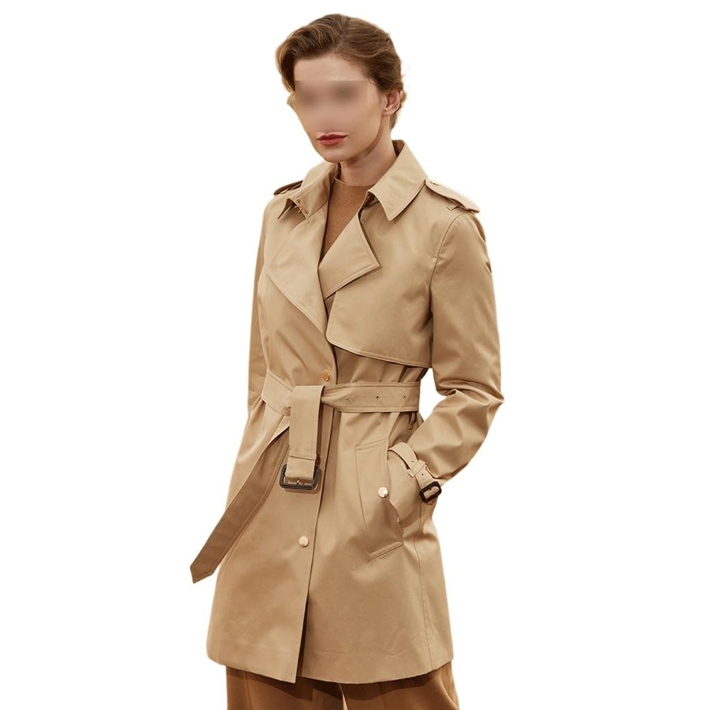 Khaki High End Trench Coat Women Reversible Medium-length Petite Jacket Fall and Winter