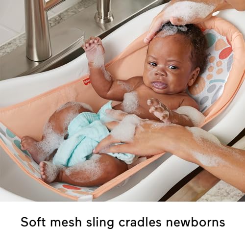 Image of Fisher-Price Baby to Toddler Bath 4-in-1 Sling 'n Seat Tub with Removable Infant Support and 2 Toys, Summer Blossoms