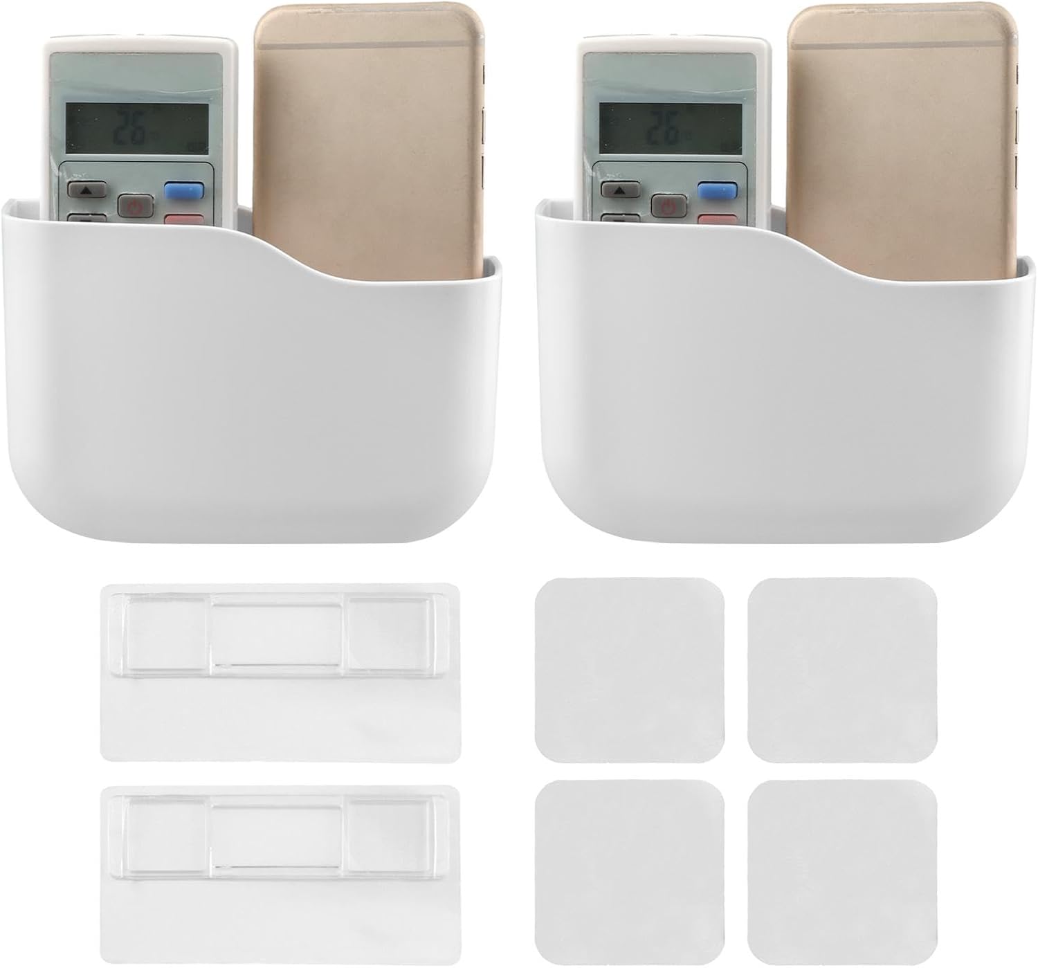 CRITIVE-SHOP 5 Pcs Wall Mount Phone Holder, Phone Stand For Bed, Wall Mounted Shower Phone Holder Remote Control Holder With Hooks, Self-Adhesive Universal Media Organizer Storage Box (Mixed Colors