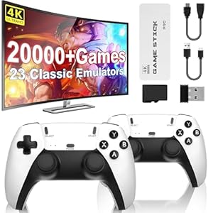 PZNETUE Retro Konsole Spielkonsole Game Stick, Retrolink 20, 000+ Spiele mit 2 Wireless Controller, Retro Konsole Plug & Play Game Stick TV HDMI, Geschenk für Erwachsene & Familien (64G-P1)