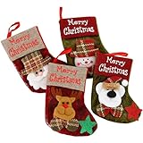Warmstor 4 Pieces Christmas Stockings Little Tableware Silverware Holders, Santa Claus Reindeer Snowman Polar Bear Christmas Hanging Socks Bags for Xmas Tree,Home,Garden,Dinner Table Decoration