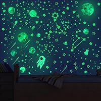 AIBAOBAO 849 Pcs Glow in The Dark Wall Stickers, Space Moon Planet Astronaut Ceiling Adhesives Luminous Decals, Dots for Ceiling DIY for Baby Toddler Children Kids Grils Bedroom Nursery Room Playroom