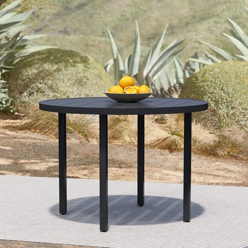 Puntogen 42" Round Outdoor Dining Table for 4, Metal Patio Dining Table with Umbrella Hole for Garden, Backyard and Deck, Black