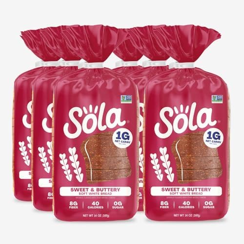 Sola Keto Sweet & Buttery White Bread - Delicious Non-GMO, No Added Sugar, Low Calorie Bread Loaf with 1g Net Carbs (Case of 6)