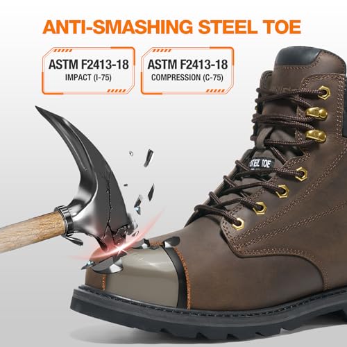 NINGO Steel Toe Work Boots for Men, Waterproof Comfortable Leather Industrial & Construction Boots, Oil & Slip Resistance Safety Shoes with EH Protection, for Outdoor Factories Warehouses Farms3