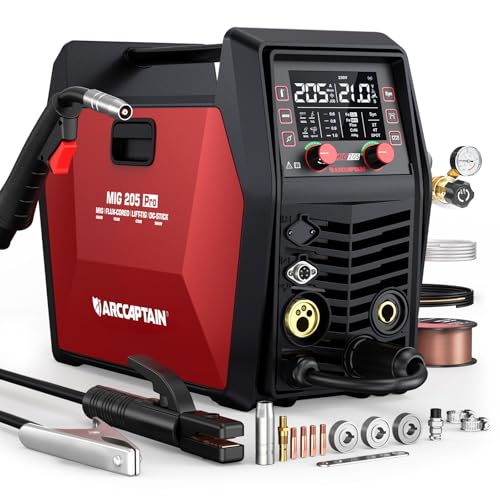 ARCCAPTAIN 205A Poste à souder MIG MAG 6 en 1 avec contrôle APP iControl FLUX Fil fourré/MAG/MIG gaz/MMA/Lift TIG/Compatible Spool Gun/Soudage par points,...