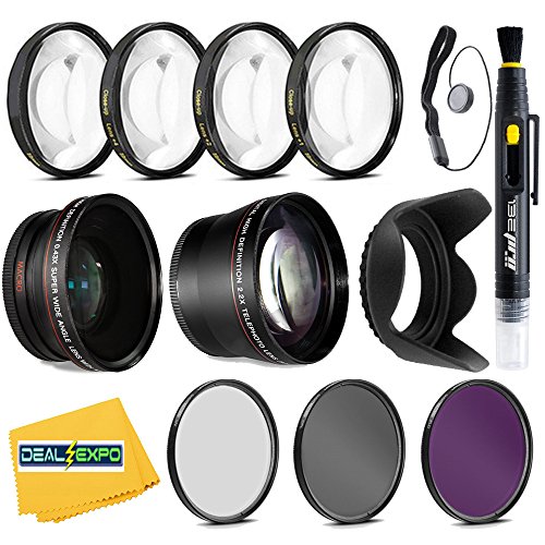 Professional 58mm 0.43x Wide Angle Lens + 2.2X Telephoto Lens + 3 Pieces Filter Set + 4Pc Close Up Lens + Lens Hood with Accessories Kit for All Canon, Nikon, Sony, Panasonic, Olympus, Pentax,Cameras