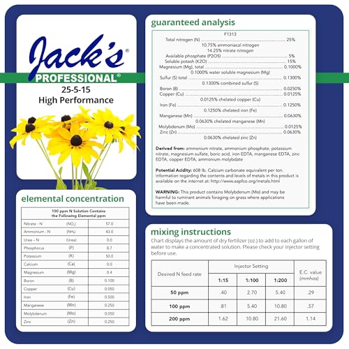 Image of Jack's Professional 25-5-15 High Performance Water-Soluble Fertilizer with Micronutrients for Heavy Feeding Plants in Continuous Liquid Feed Programs, 25lbs