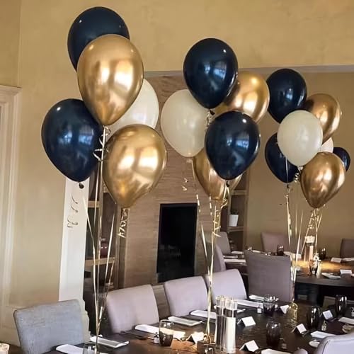 Image of 200 Pcs Navy Blue Gold and White Balloons 12 Inch Latex Metallic Chrome Balloon Arch Garland Kit for Birthday Wedding Bridal Baby Shower Supplies Graduation Party Decorations