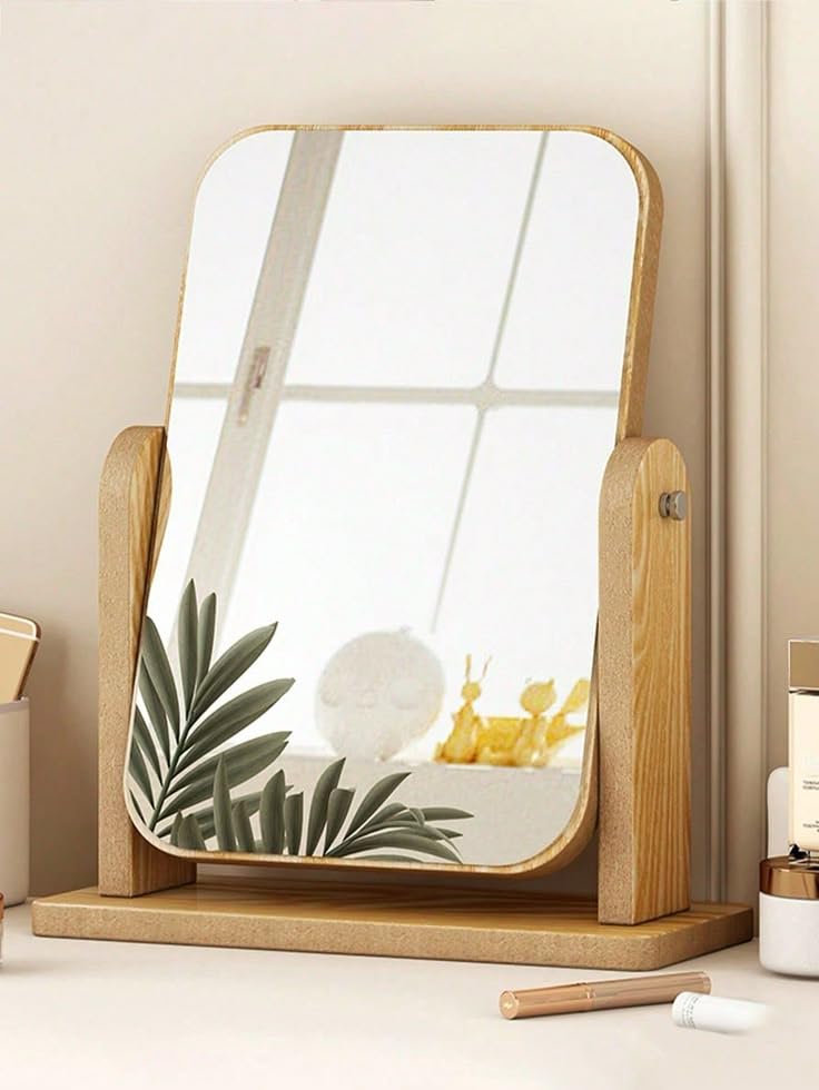 Glitzn Portable Wooden Tabletop Mirror – Adjustable Frame for Dorm & Travel Natural Wood Desk Mirror – Minimalist Vanity Mirror-image-41