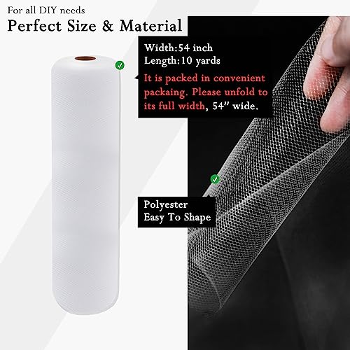 Image of White Tulle Fabric Rolls 54 Inch by 10 Yards Fabric Tulle Bolt for Wedding Christmas Decorations Gift Wrapping Garden Netting DIY Tutu Baby Shower Table Skirt Birthday Party Craft Supplies