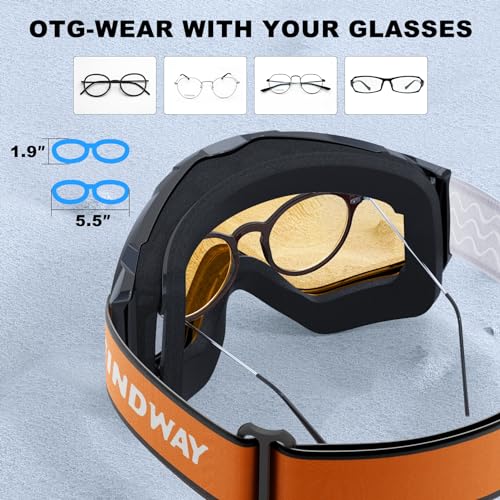 image for findway Ski Goggles OTG - Over Glasses Snow/Snowboard Goggles for Men,
