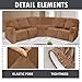 MIFXIN Recliner Sofa Covers 5 Seat Corner Sofa Slipcovers Velvet Stretch Elastic 7 Piece Reclining Cover L Shaped Sectional Couch Set Furniture Protector (Camel)