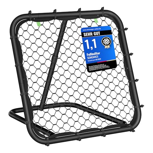 SONGMICS Rebounder für Fußball Fußballtor Kinder tragbar Fußball-Rebounder mit Stahlrahmen winkelverstellbar schneller Aufbau für Garten Park Strand tintenschwarz SZQ084B01